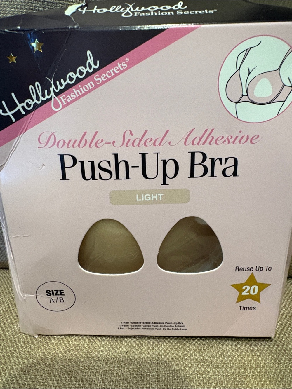Hollywood Fashion Secrets Double-Sided Adhesive Push-Up Bra - Light NWT
